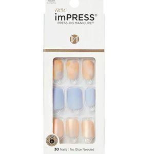 KISS imPRESS Long-Lasting Short Square Gel Press-On Nails, Matte Medium Blue, 30